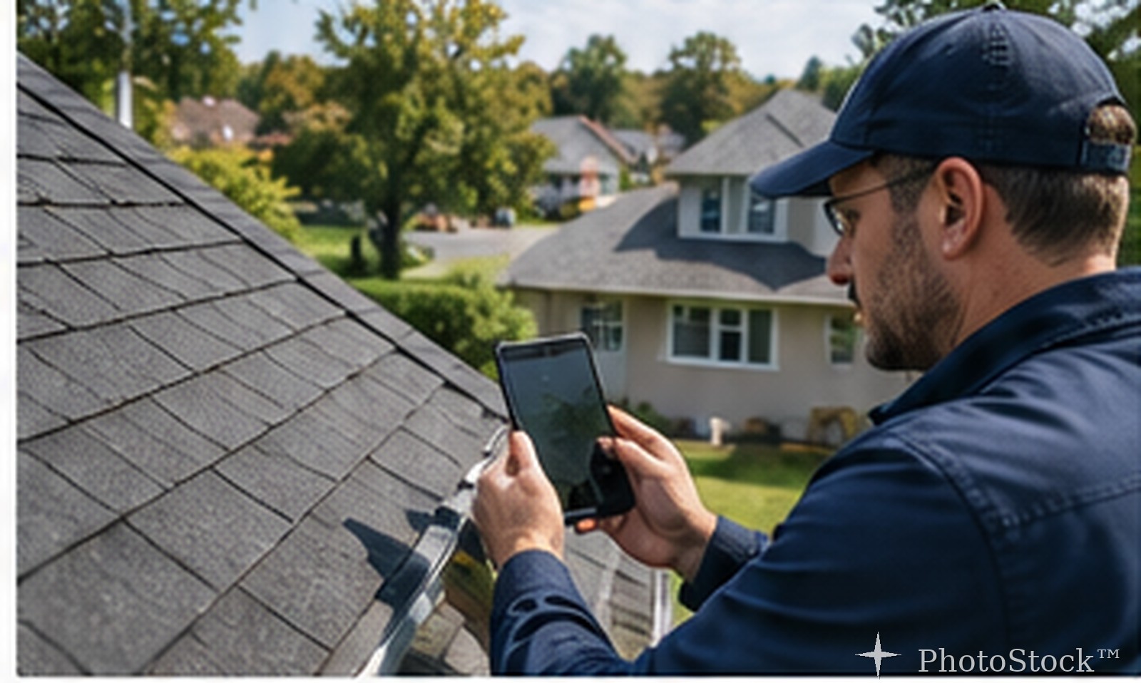Roof inspector documenting home damage