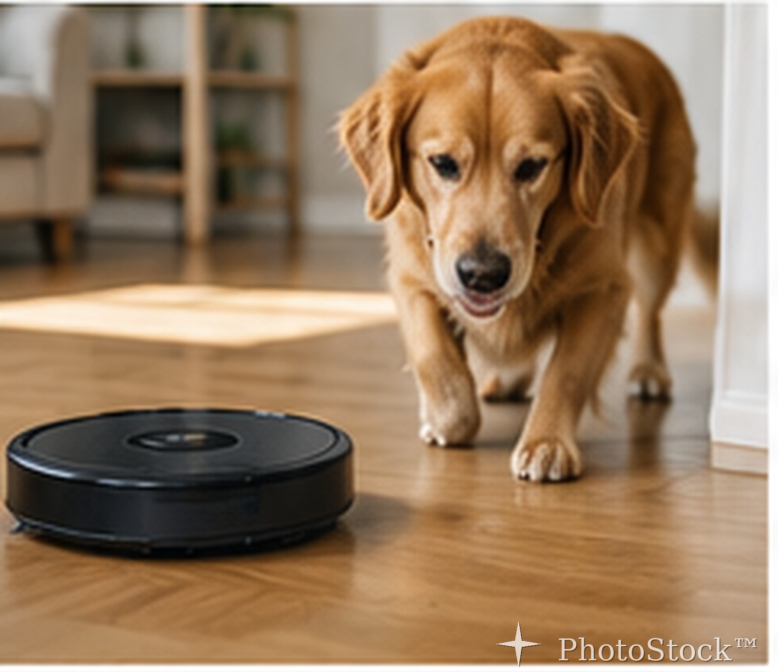 Robot vacuum working around a family pet