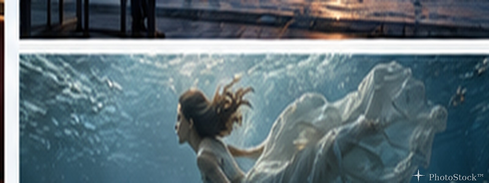 Woman drifting underwater in a flowing dress