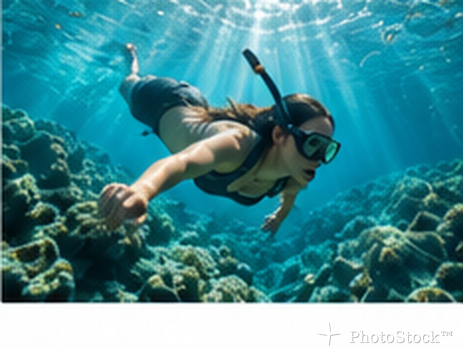 Snorkeler floating over clear blue water